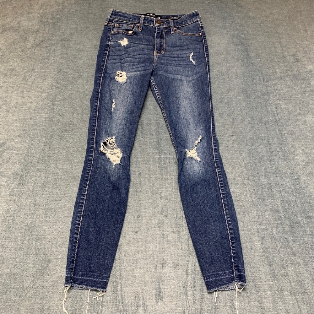 Hollister Crop Super Skinny Jeans Womens 1R 25x26 Blue Denim Stretch High Rise